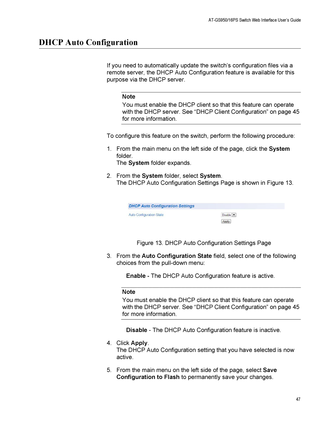 Allied Telesis AT-GS950/16PS, AT-S112 manual Dhcp Auto Configuration 