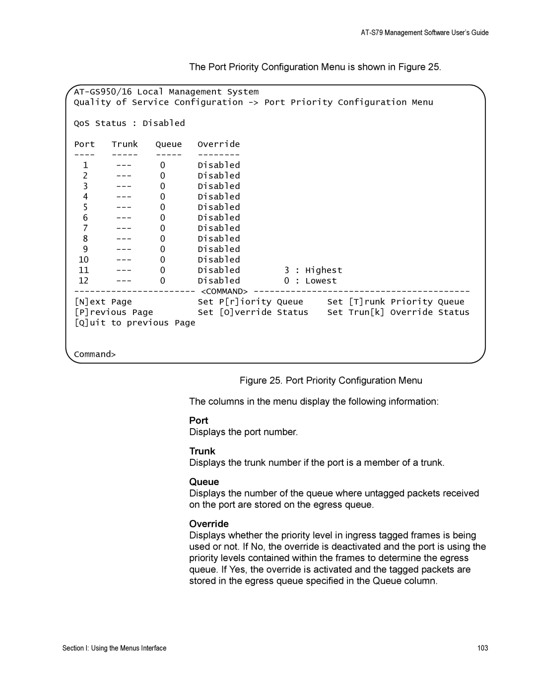 Allied Telesis AT-S79 manual Queue, Override 