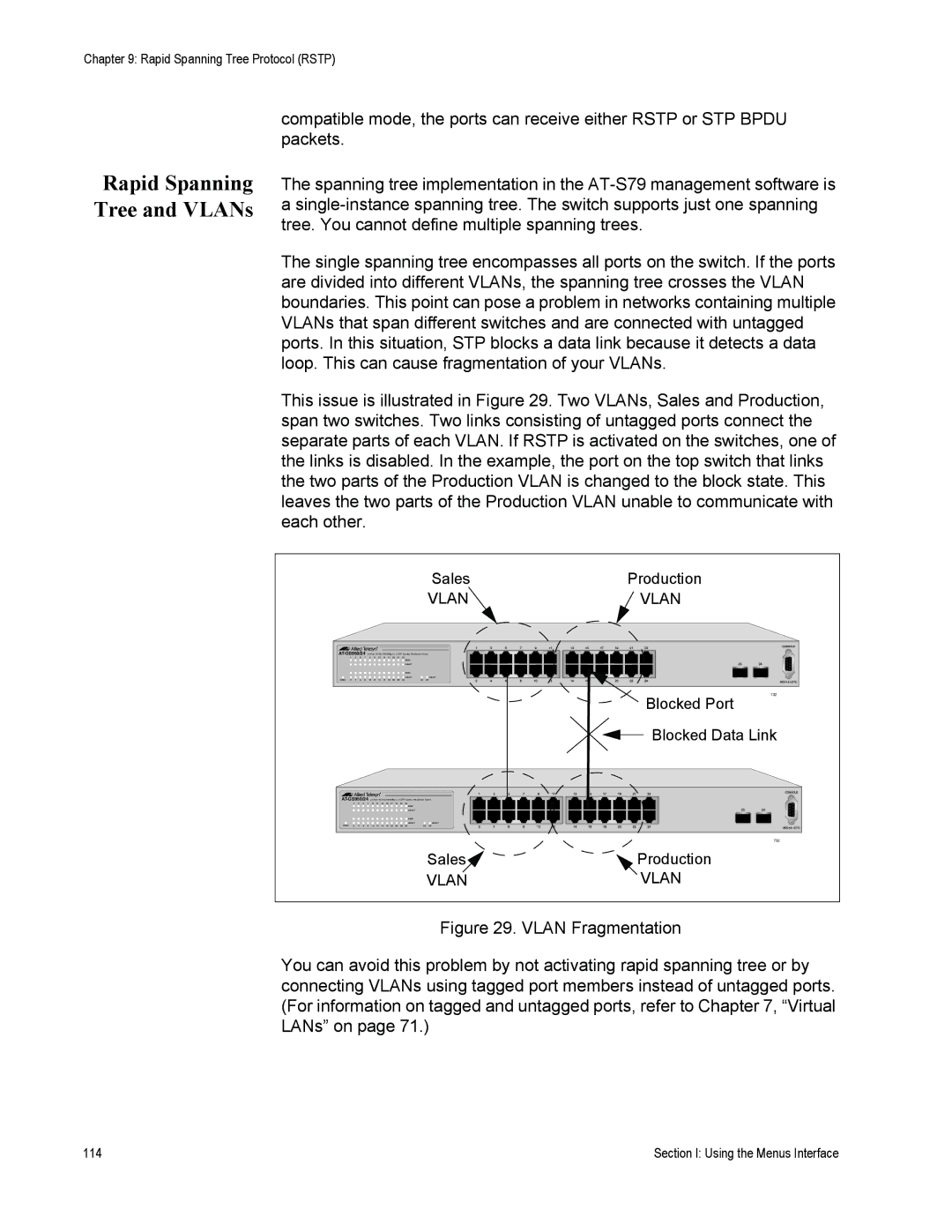 Allied Telesis AT-S79 manual Rapid Spanning Tree and VLANs 