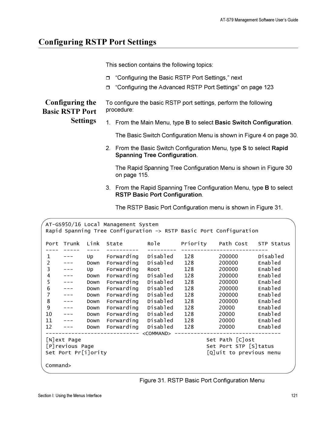 Allied Telesis AT-S79 manual Configuring Rstp Port Settings, Configuring Basic Rstp Port Settings 