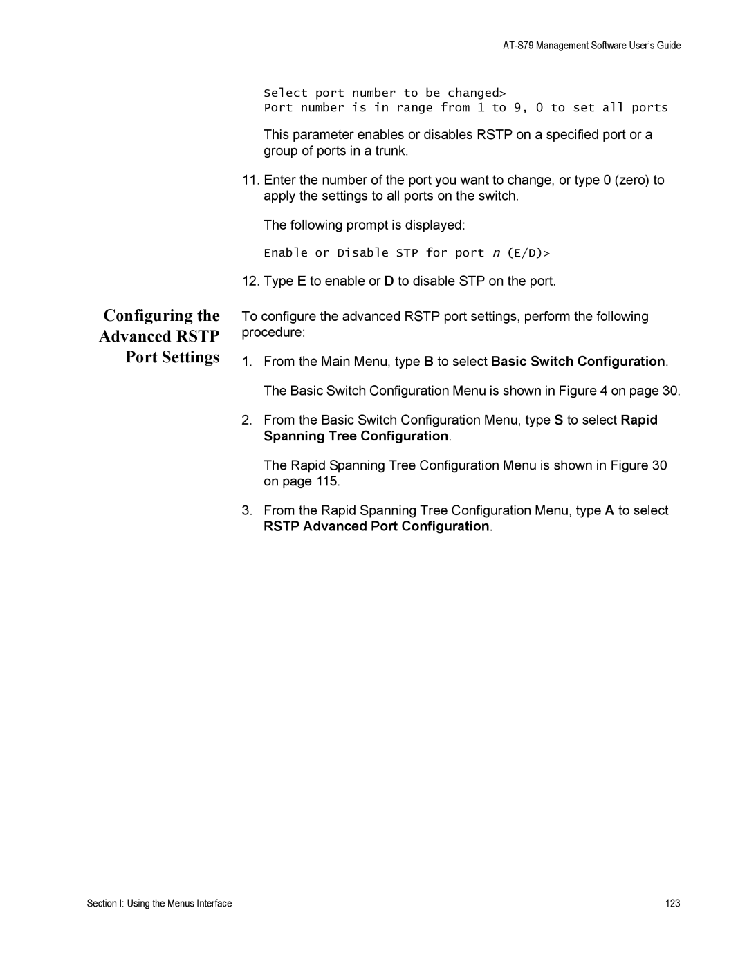 Allied Telesis AT-S79 manual Configuring Advanced Rstp Port Settings 