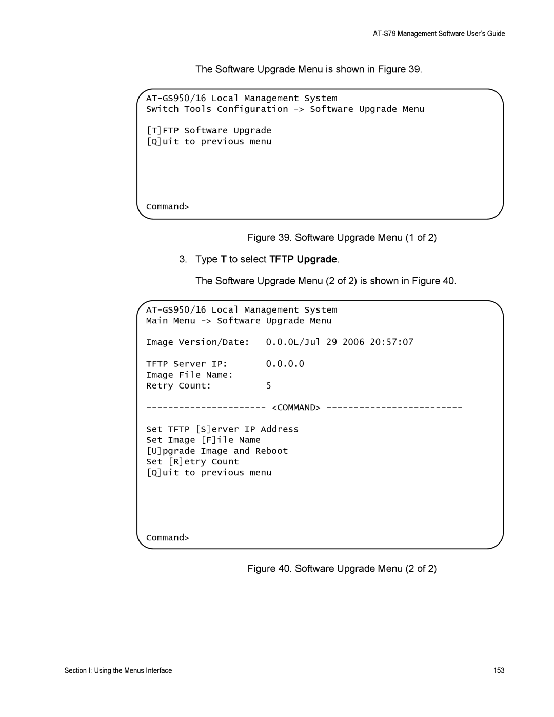 Allied Telesis AT-S79 manual Software Upgrade Menu 2 