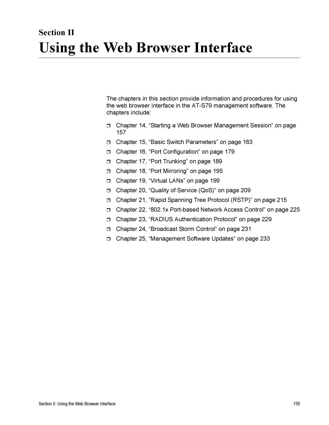 Allied Telesis AT-S79 manual Using the Web Browser Interface, Section 