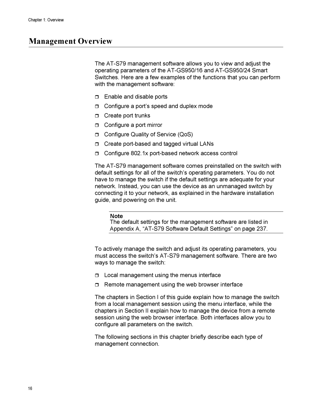 Allied Telesis AT-S79 manual Management Overview 