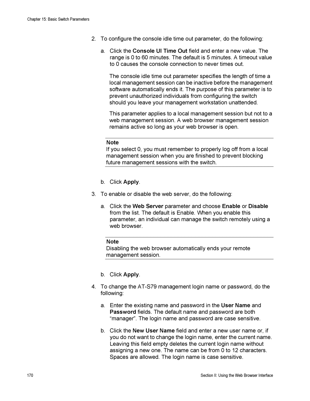 Allied Telesis AT-S79 manual Section II Using the Web Browser Interface 