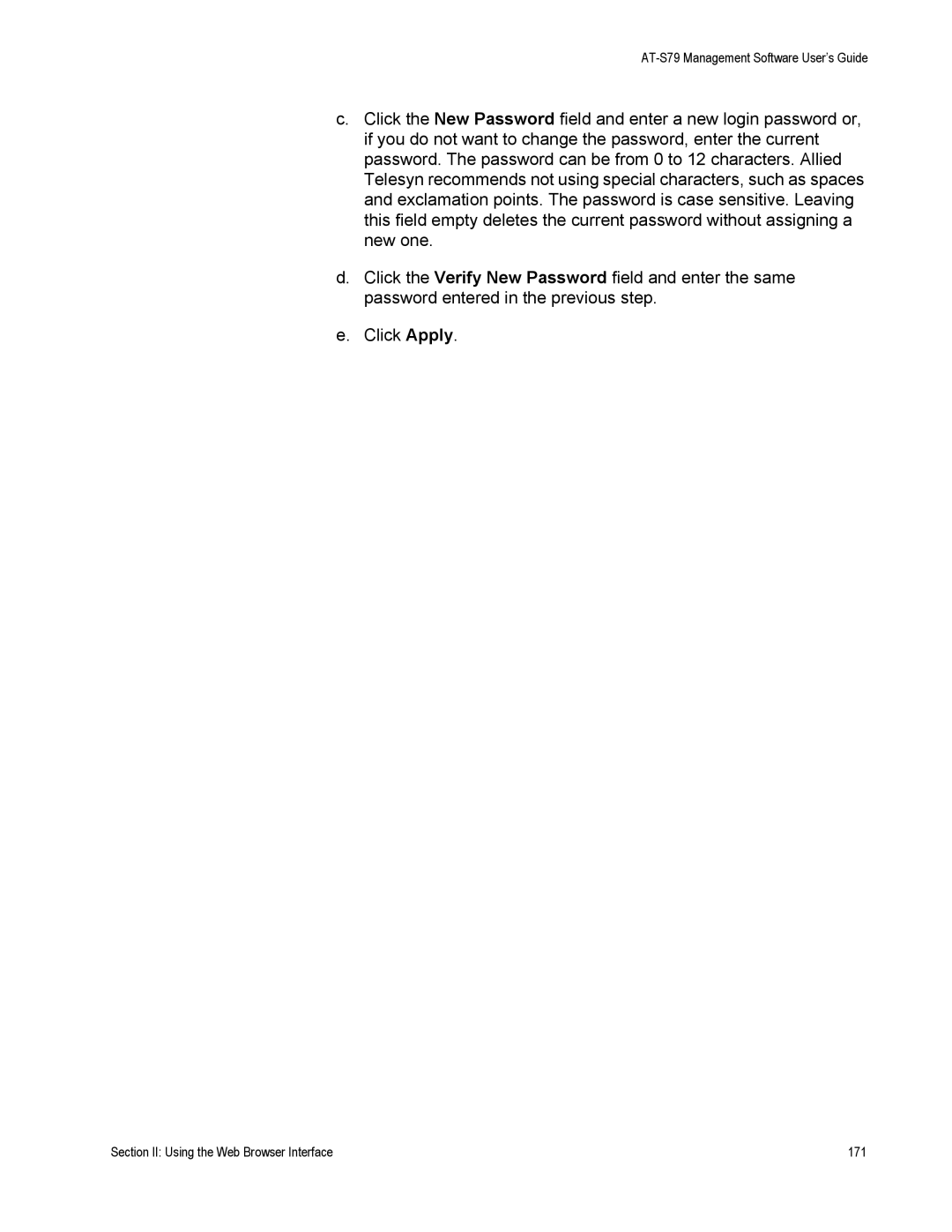 Allied Telesis AT-S79 manual Section II Using the Web Browser Interface 171 