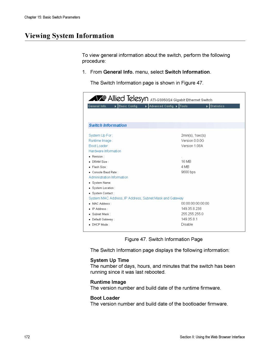 Allied Telesis AT-S79 manual Viewing System Information, System Up Time 