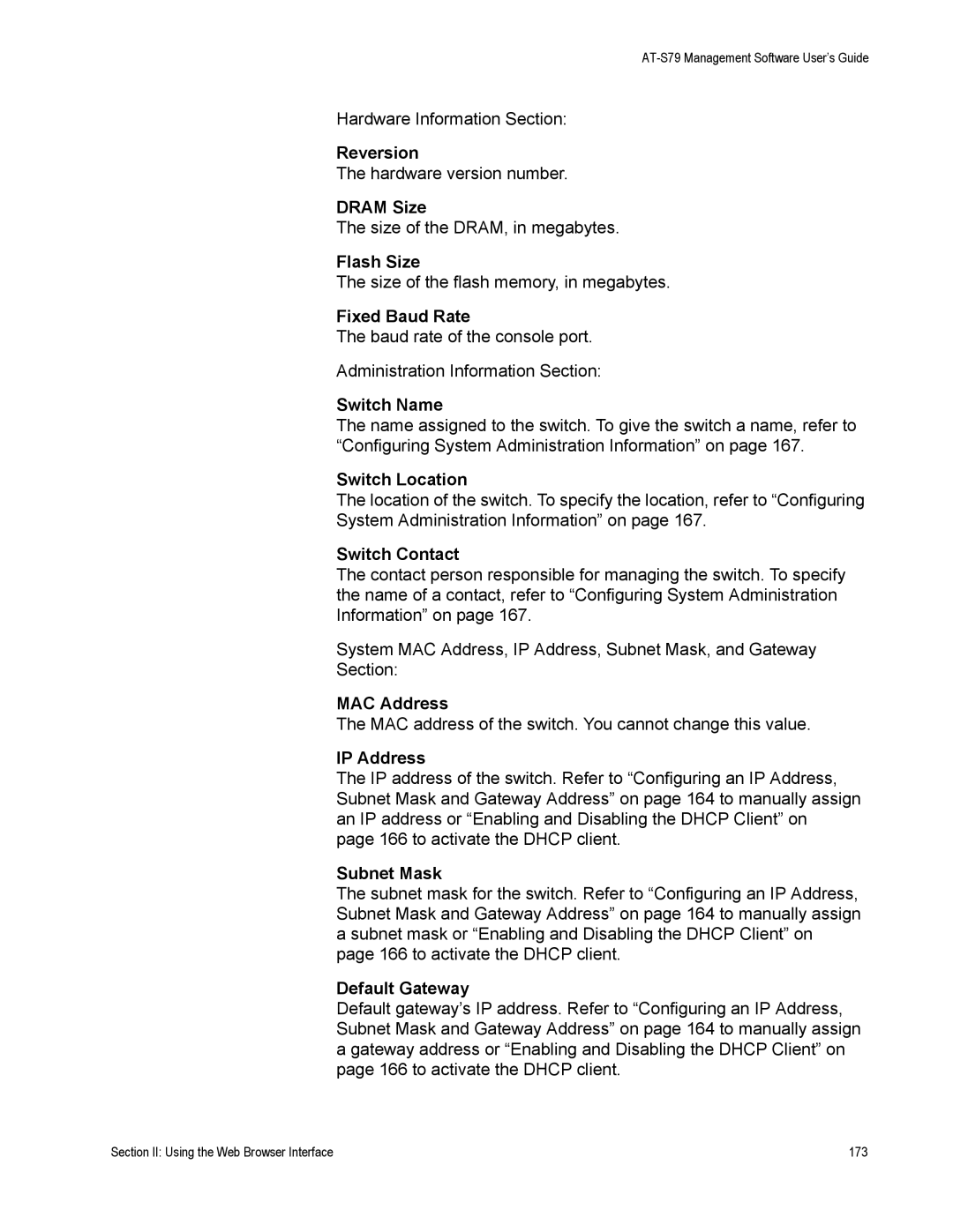 Allied Telesis AT-S79 manual Reversion, IP Address, Default Gateway 