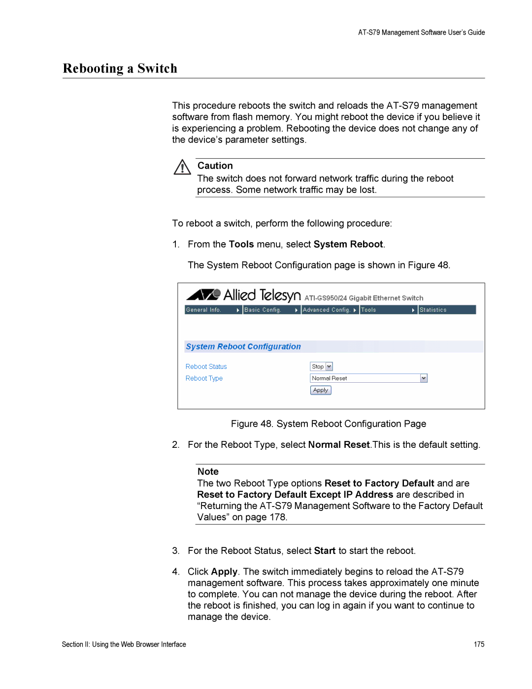 Allied Telesis AT-S79 manual Rebooting a Switch 