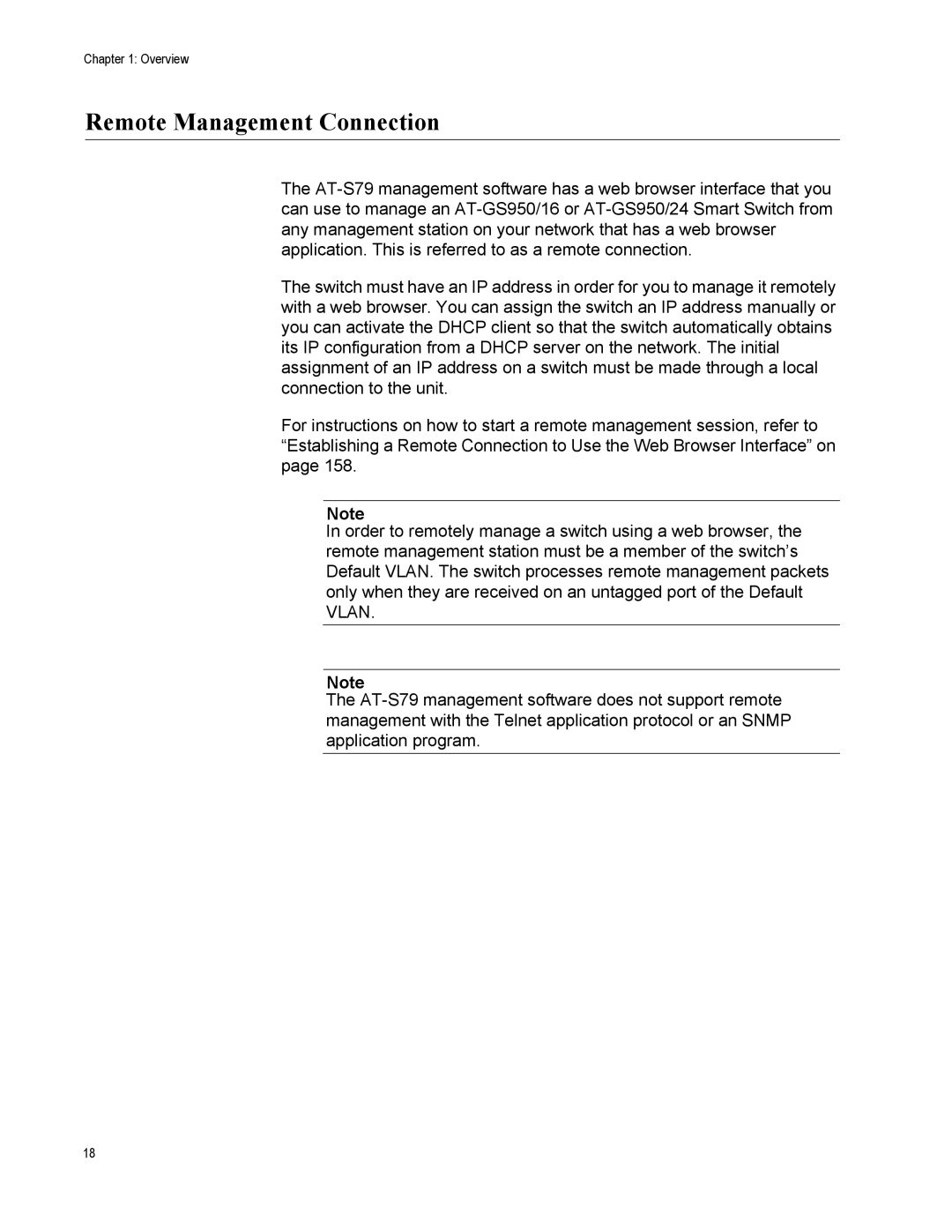 Allied Telesis AT-S79 manual Remote Management Connection 