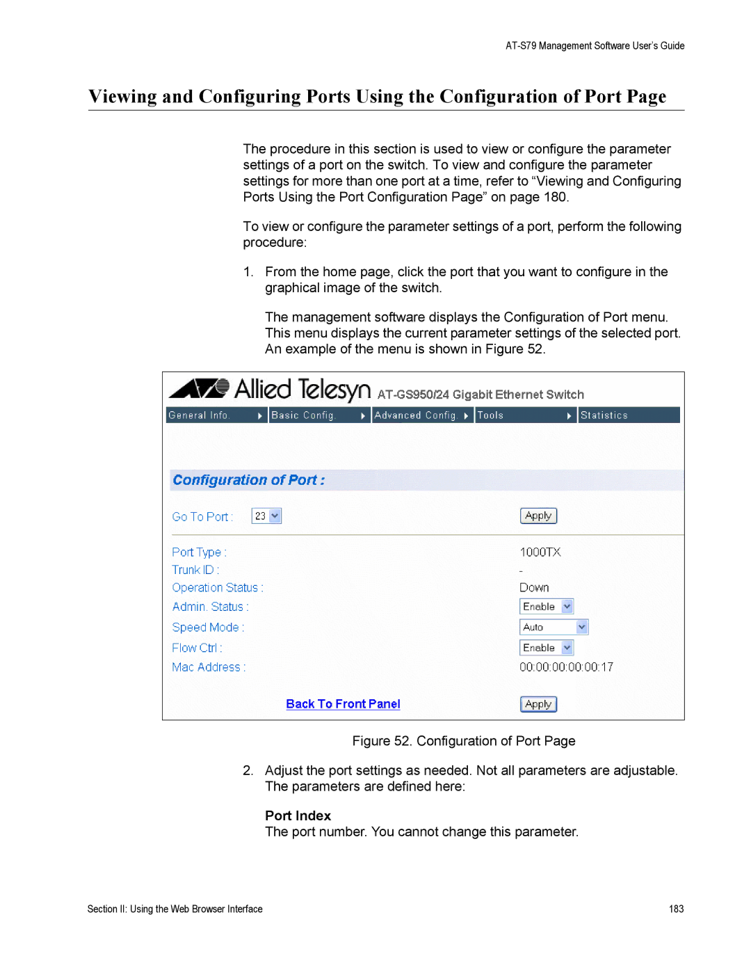 Allied Telesis AT-S79 manual Section II Using the Web Browser Interface 183 