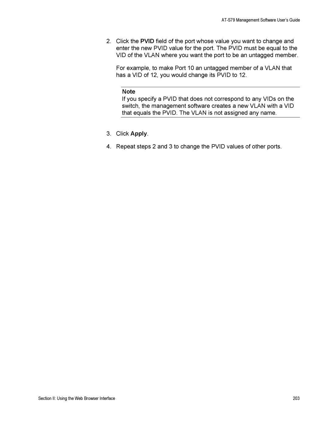 Allied Telesis AT-S79 manual Section II Using the Web Browser Interface 203 