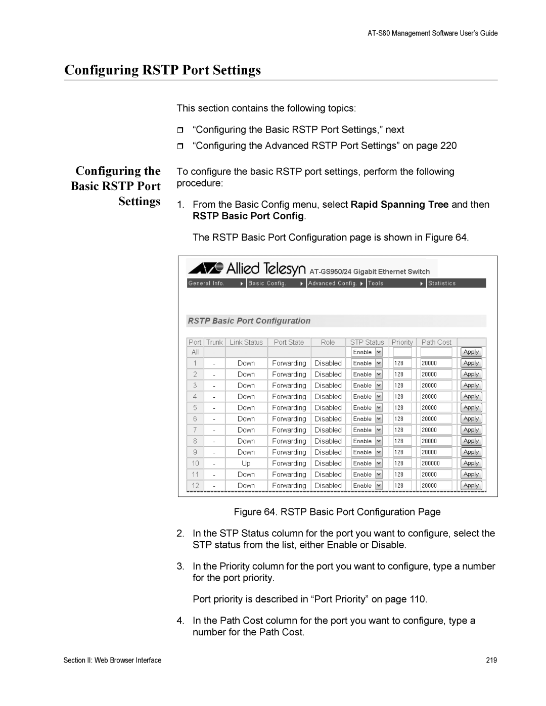 Allied Telesis AT-S79 manual Section II Web Browser Interface 219 