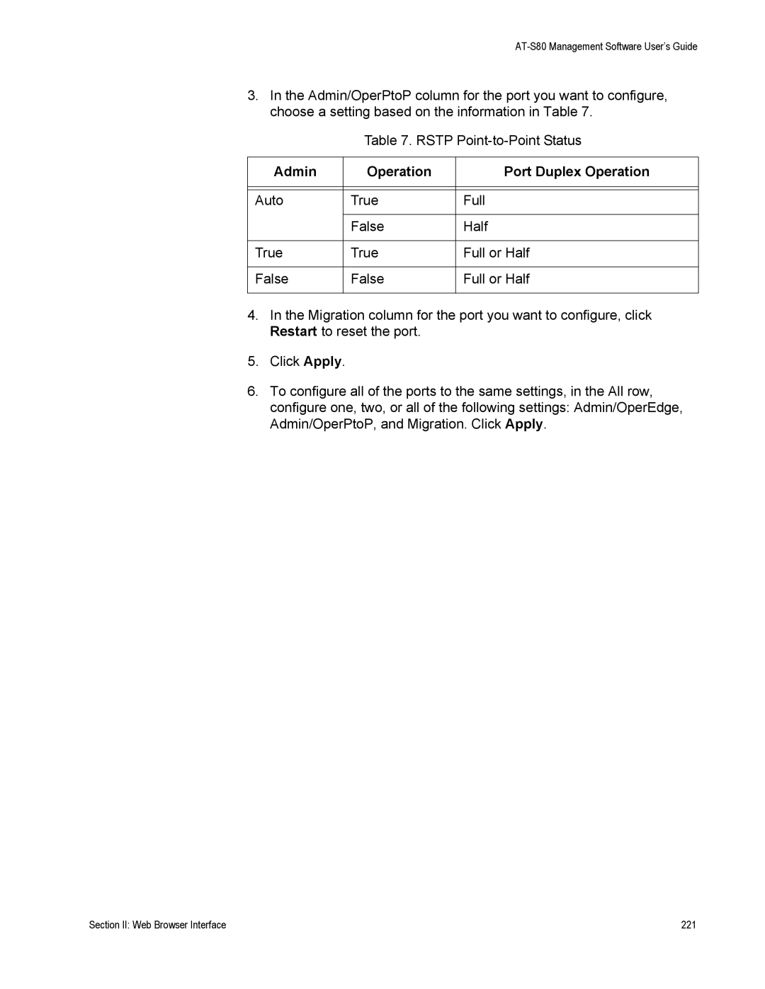 Allied Telesis AT-S79 manual Section II Web Browser Interface 221 