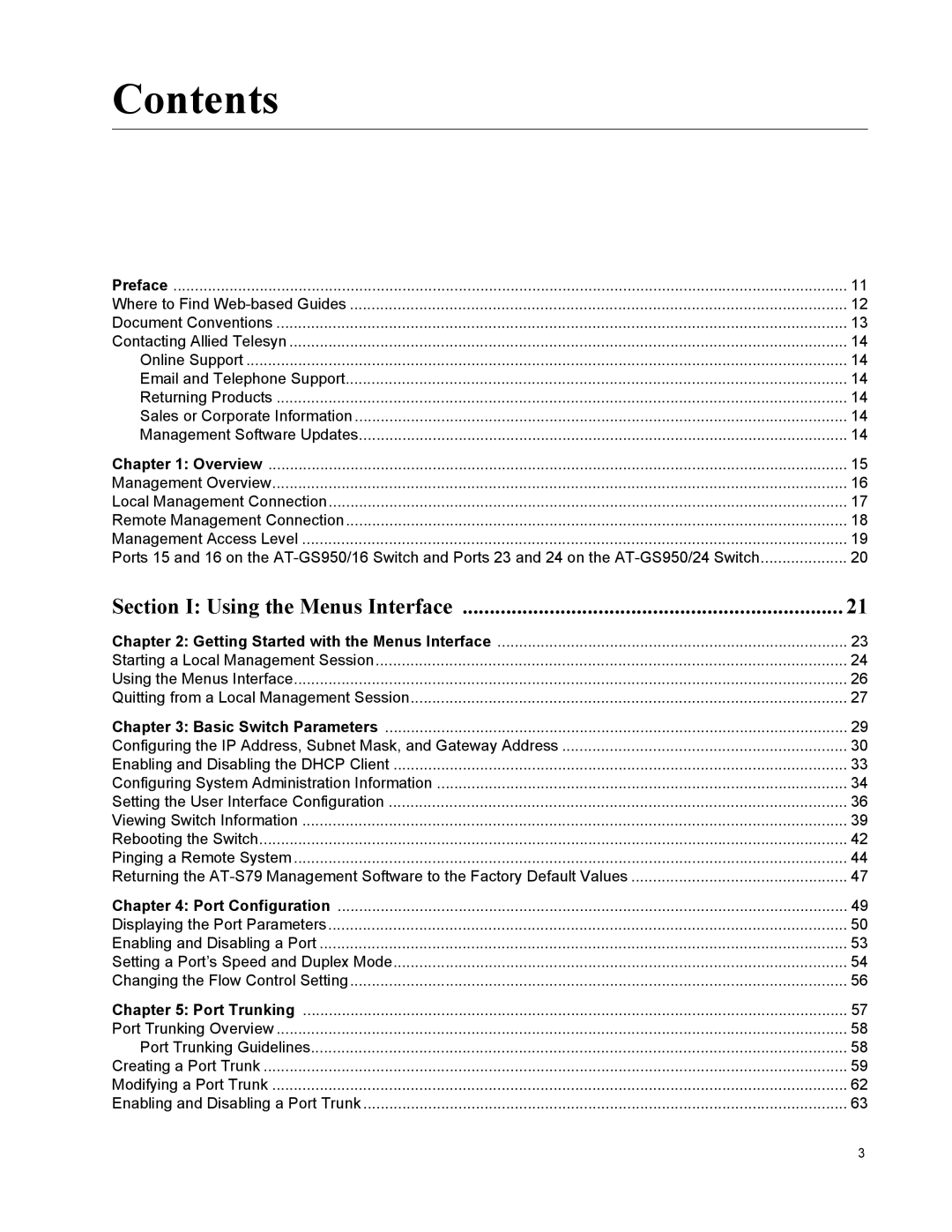 Allied Telesis AT-S79 manual Contents 