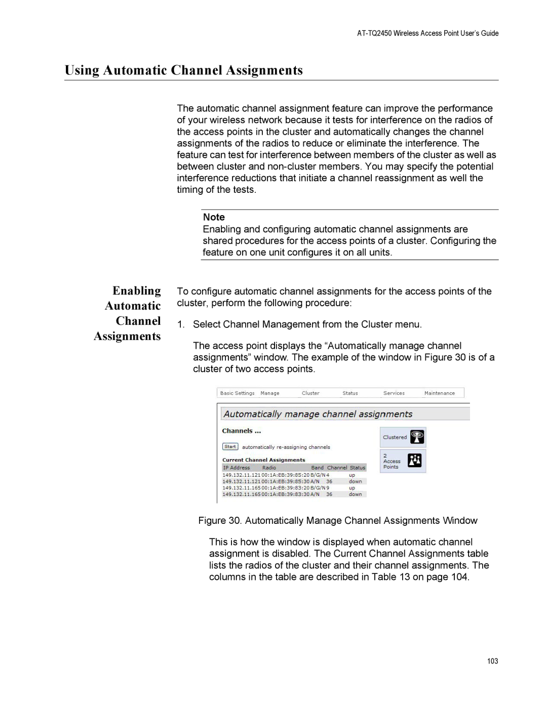 Allied Telesis AT-TQ2450 manual Using Automatic Channel Assignments, Enabling Automatic Channel Assignments 