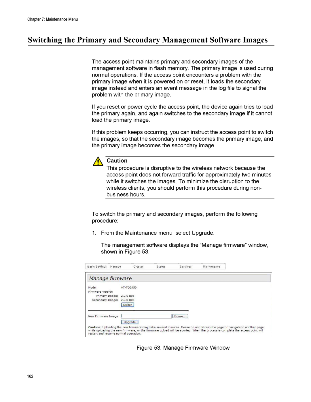 Allied Telesis AT-TQ2450 manual Manage Firmware Window 