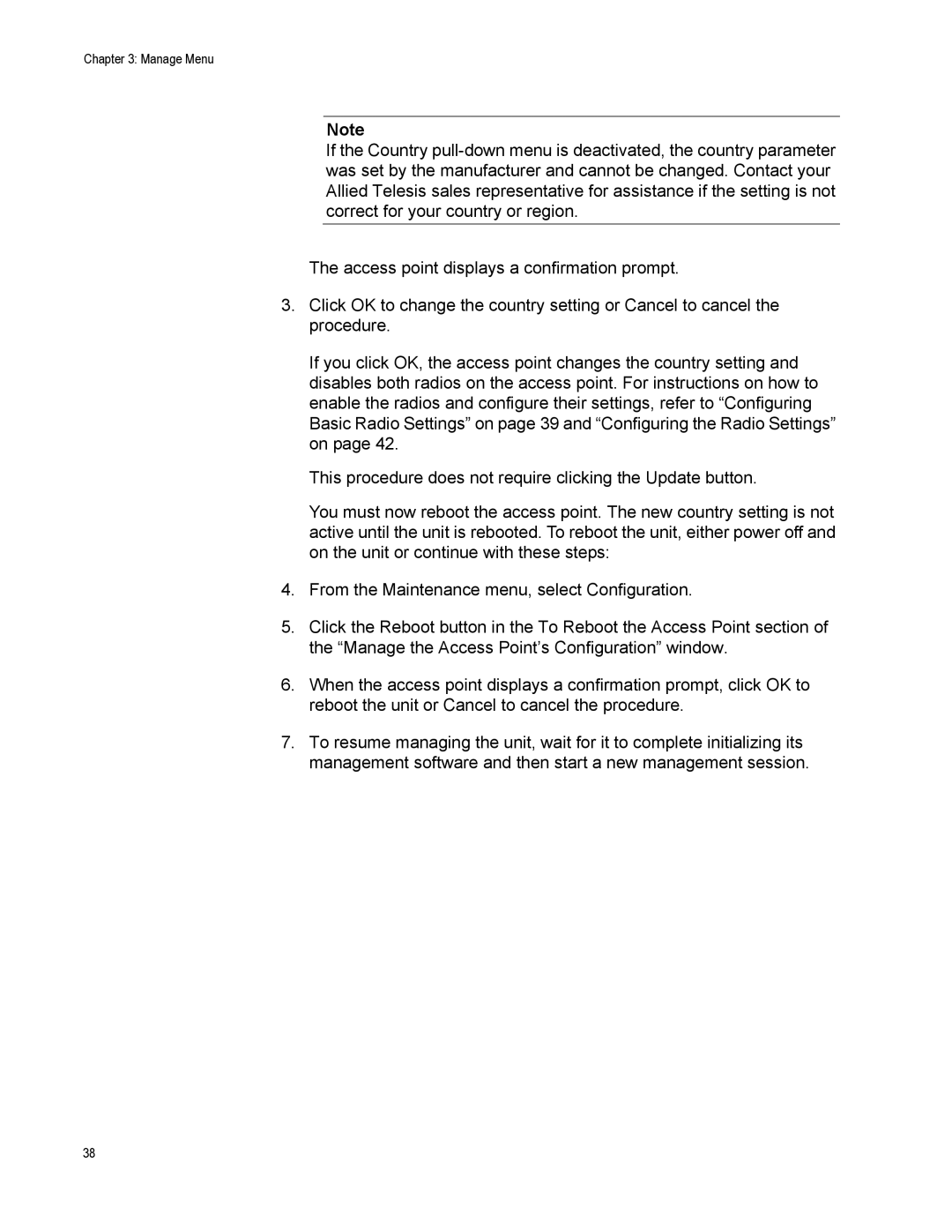 Allied Telesis AT-TQ2450 manual Manage Menu 