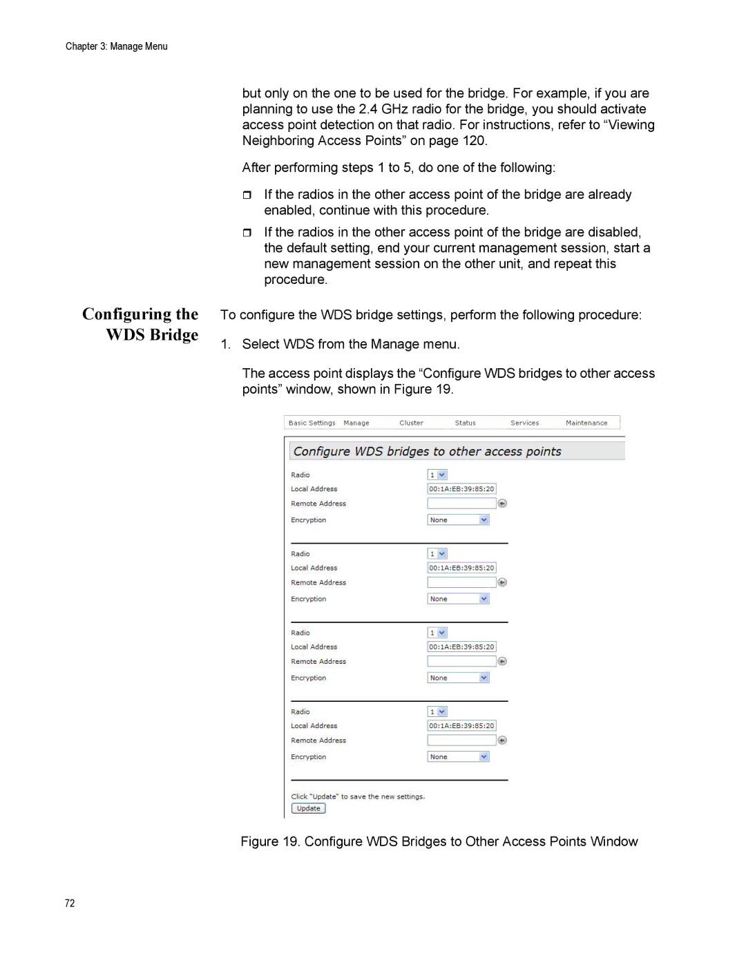 Allied Telesis AT-TQ2450 manual Configuring the WDS Bridge, Configure WDS Bridges to Other Access Points Window 