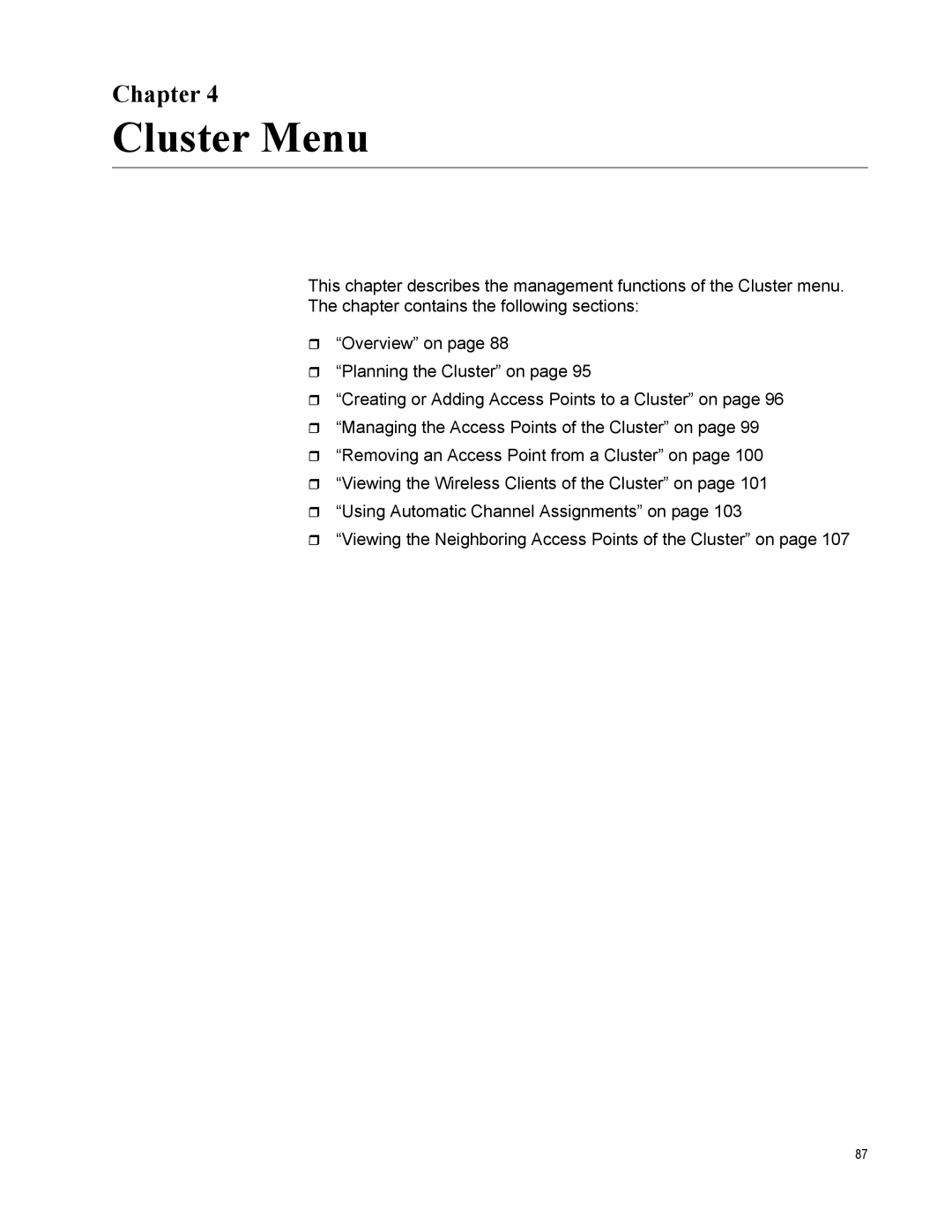 Allied Telesis AT-TQ2450 manual Cluster Menu 