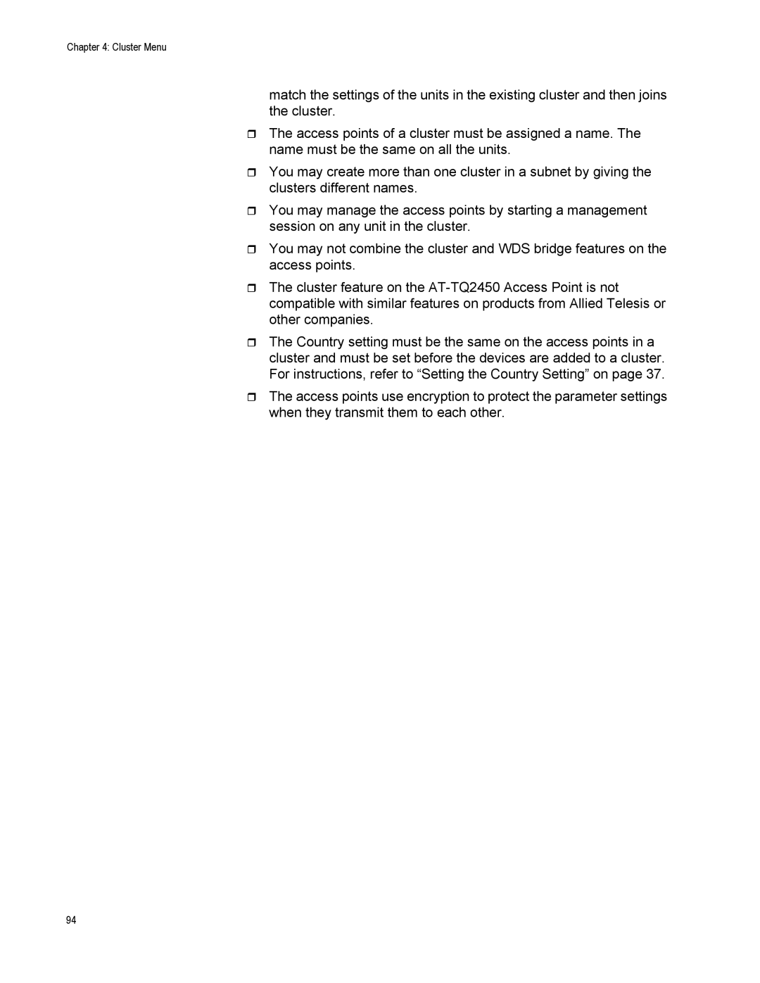 Allied Telesis AT-TQ2450 manual Cluster Menu 