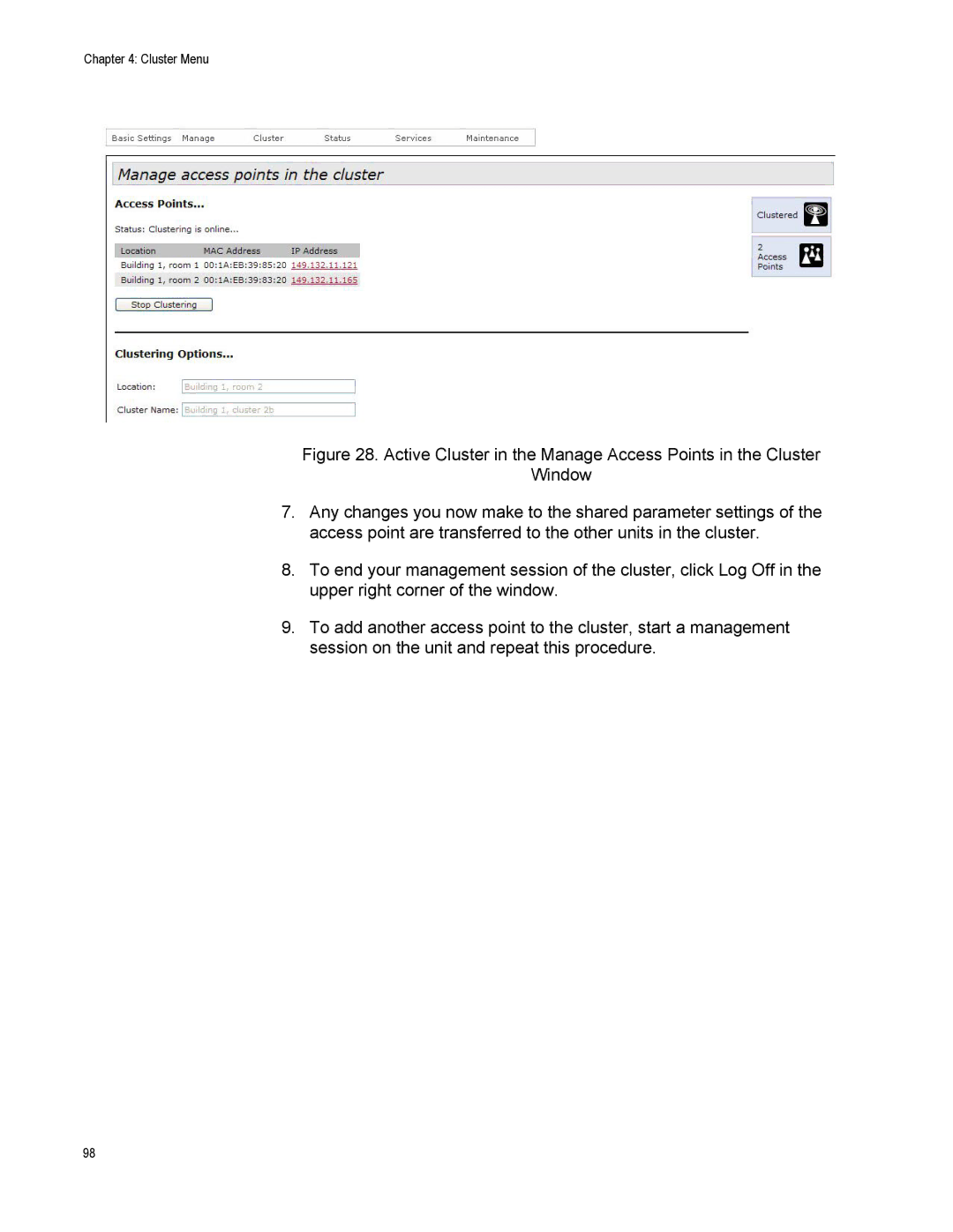 Allied Telesis AT-TQ2450 manual Cluster Menu 