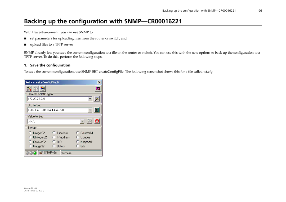 Allied Telesis AT-WA1104G-10 manual Backing up the configuration with SNMP-CR00016221 