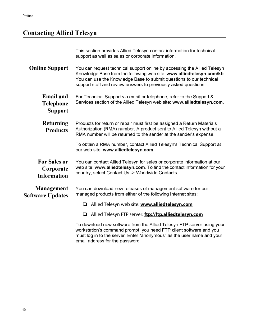 Allied Telesis AT-WA7500, AT-WA7501 manual Contacting Allied Telesyn, Management Software Updates 