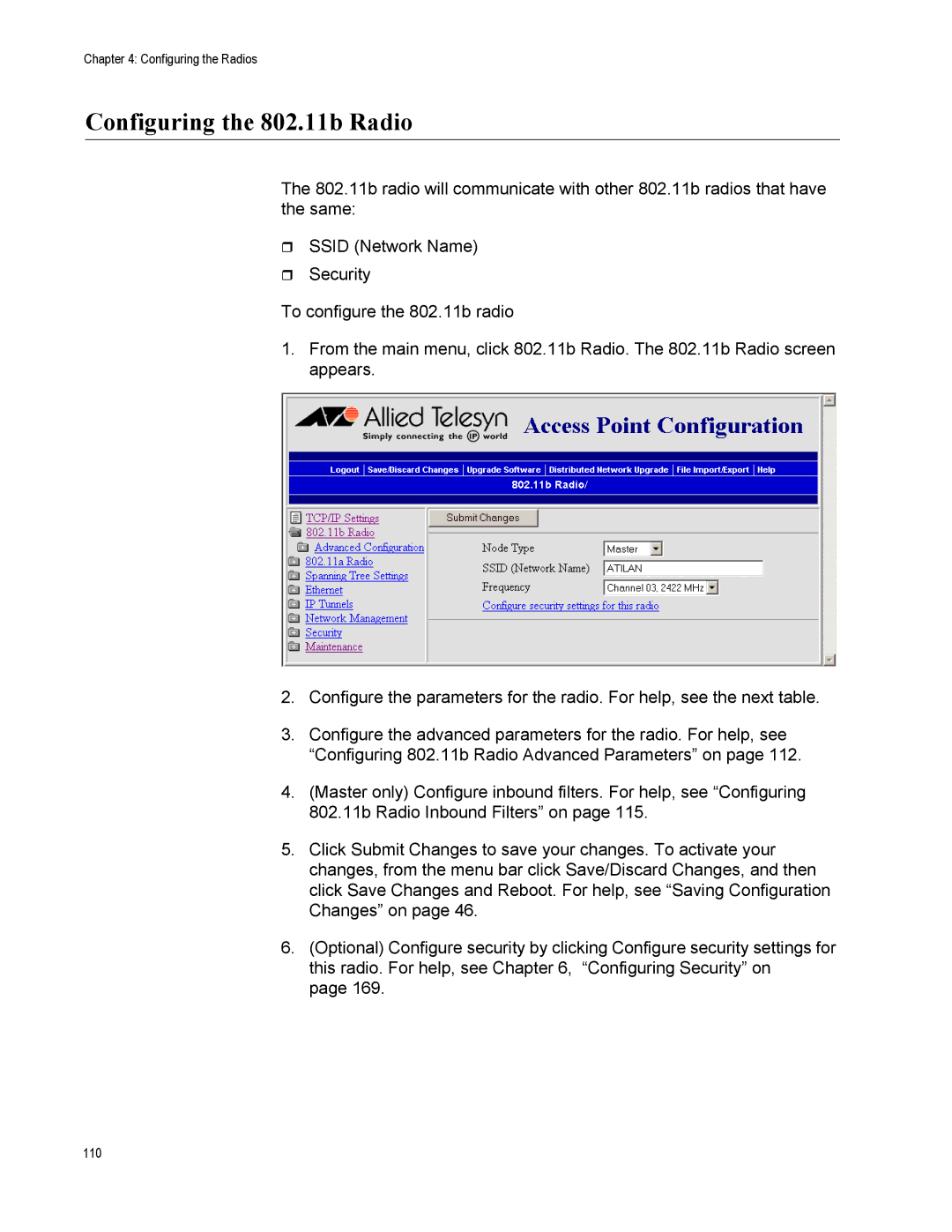 Allied Telesis AT-WA7500, AT-WA7501 manual Configuring the 802.11b Radio 