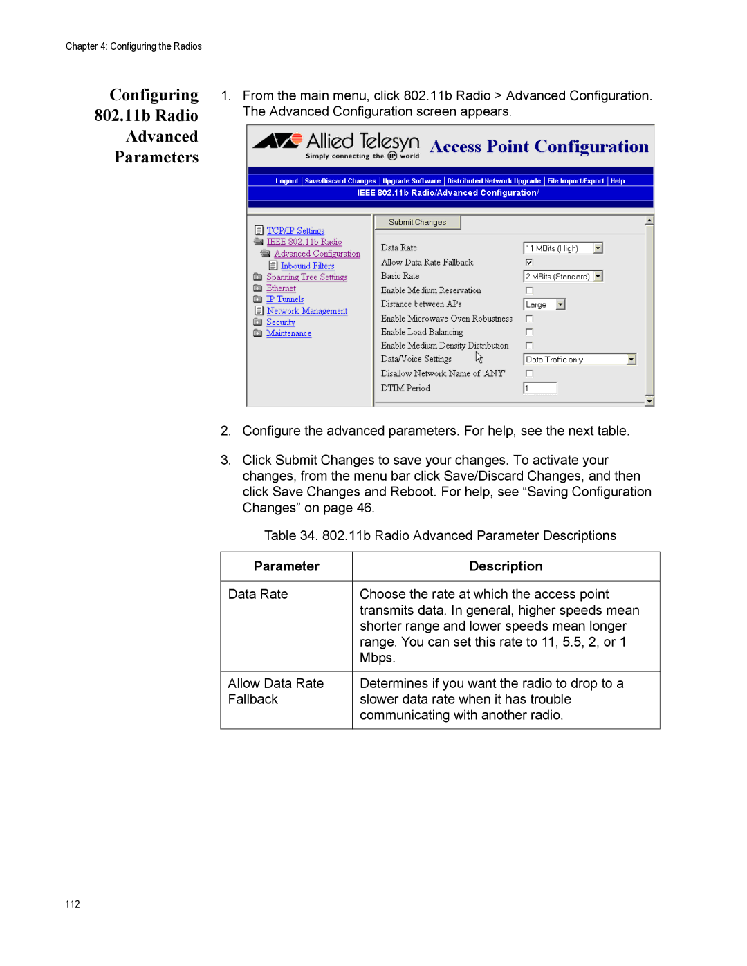 Allied Telesis AT-WA7500, AT-WA7501 manual Configuring 802.11b Radio Advanced Parameters 