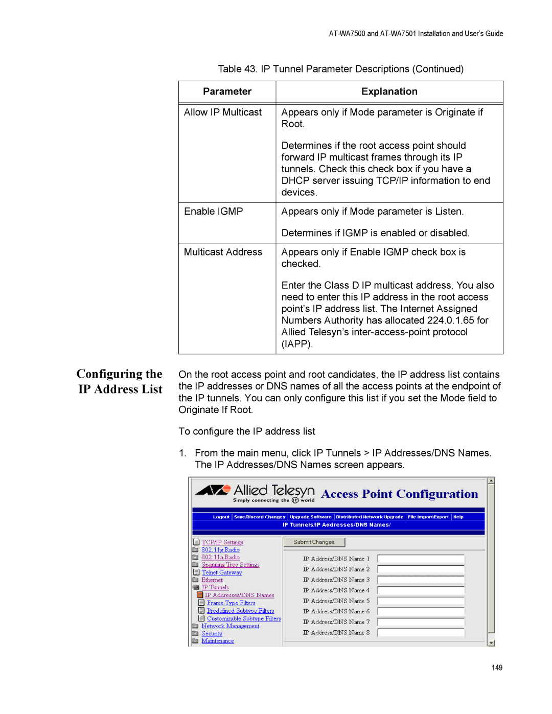 Allied Telesis AT-WA7501, AT-WA7500 manual Configuring the IP Address List, Iapp 