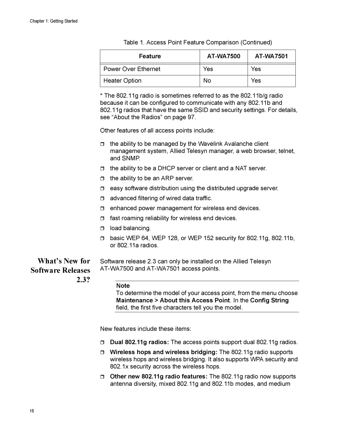 Allied Telesis AT-WA7500, AT-WA7501 manual What’s New for Software Releases 2.3? 