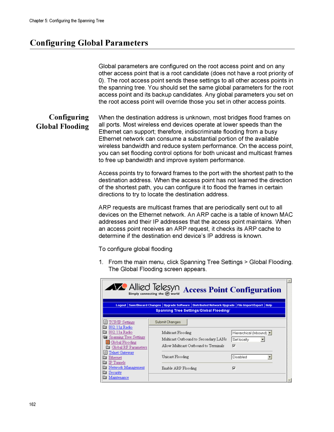 Allied Telesis AT-WA7500, AT-WA7501 manual Configuring Global Parameters, Configuring Global Flooding 