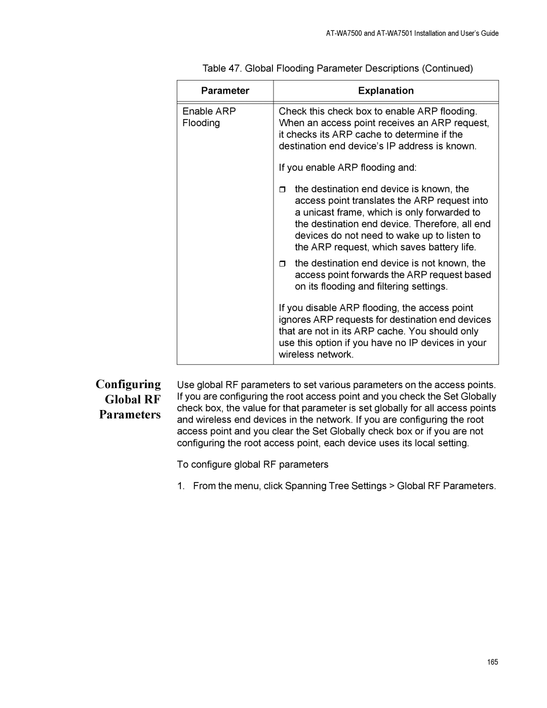 Allied Telesis AT-WA7501, AT-WA7500 manual Configuring Global RF Parameters 