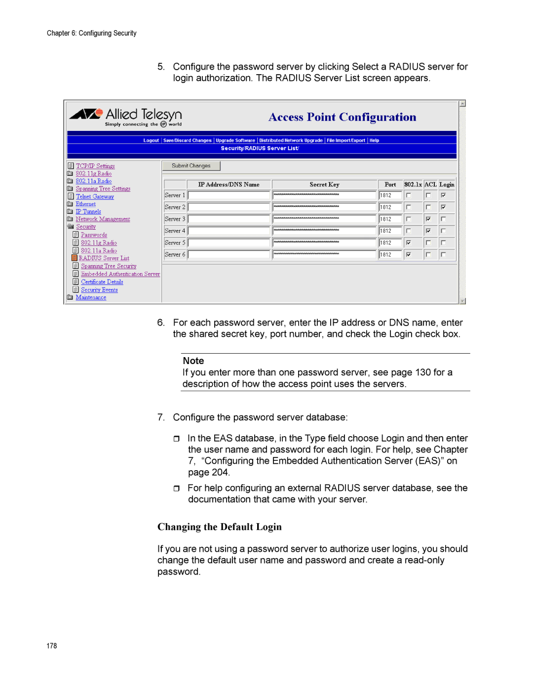 Allied Telesis AT-WA7500, AT-WA7501 manual Changing the Default Login 