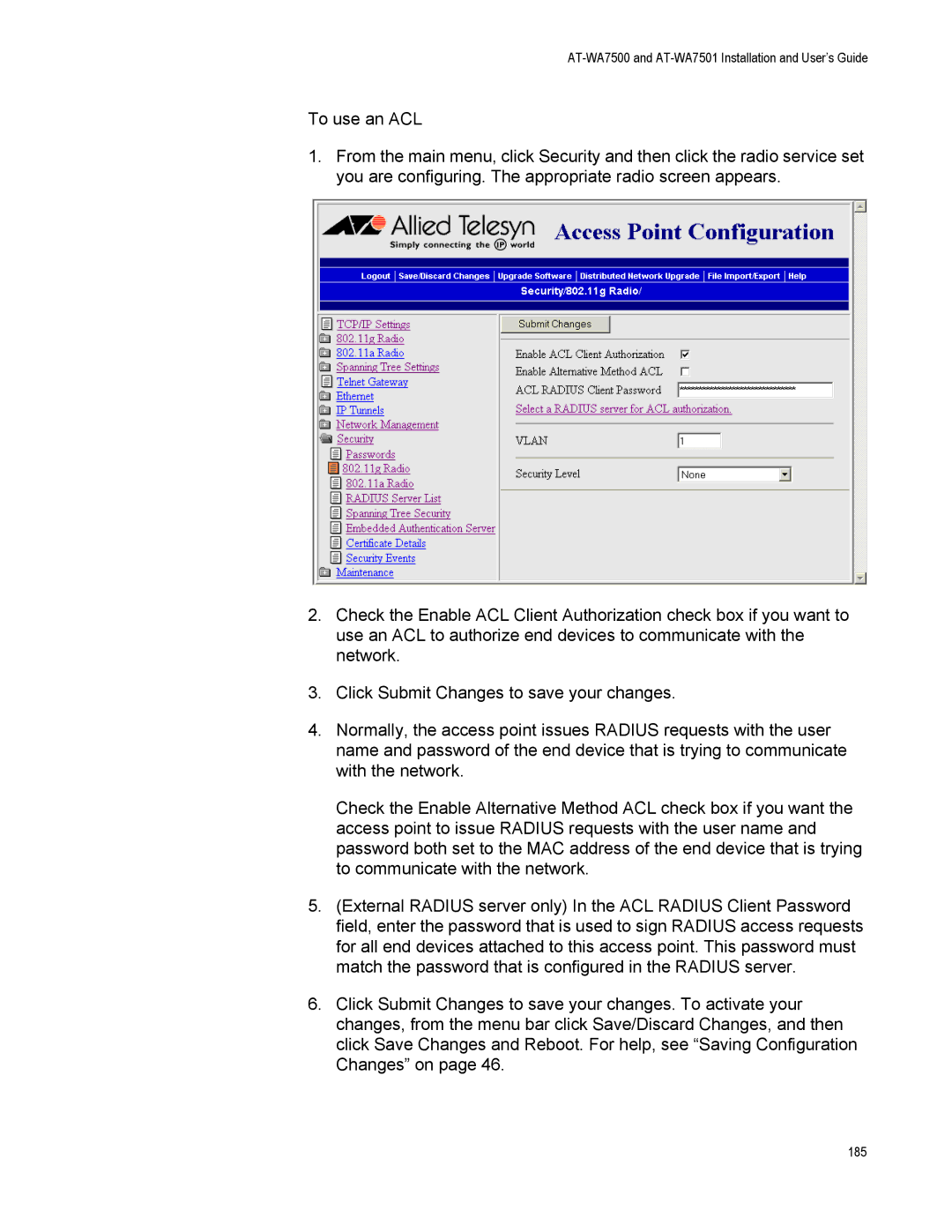 Allied Telesis AT-WA7501, AT-WA7500 manual 185 