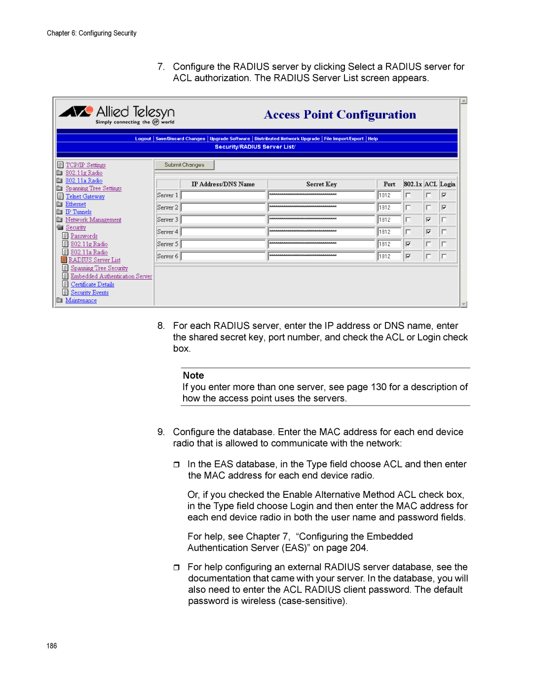 Allied Telesis AT-WA7500, AT-WA7501 manual 186 