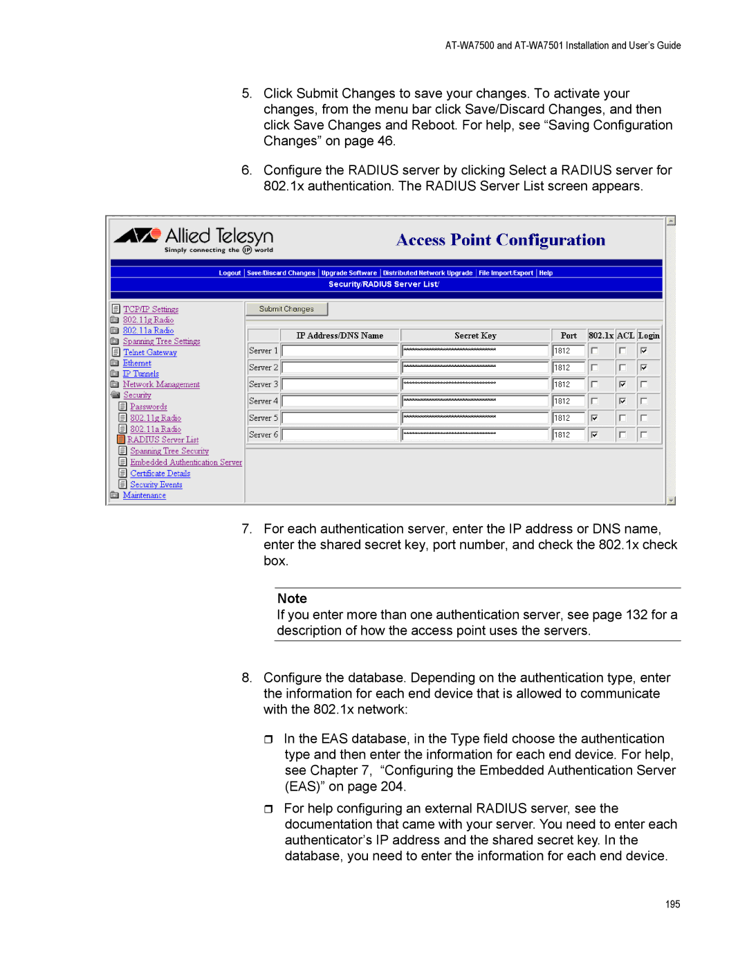 Allied Telesis AT-WA7501, AT-WA7500 manual 195 