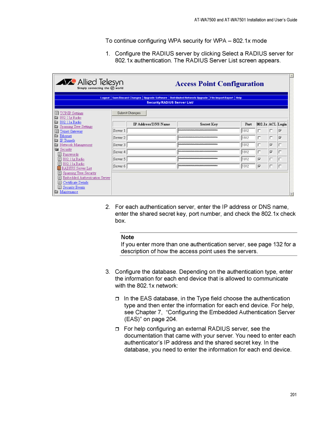 Allied Telesis AT-WA7501, AT-WA7500 manual 201 