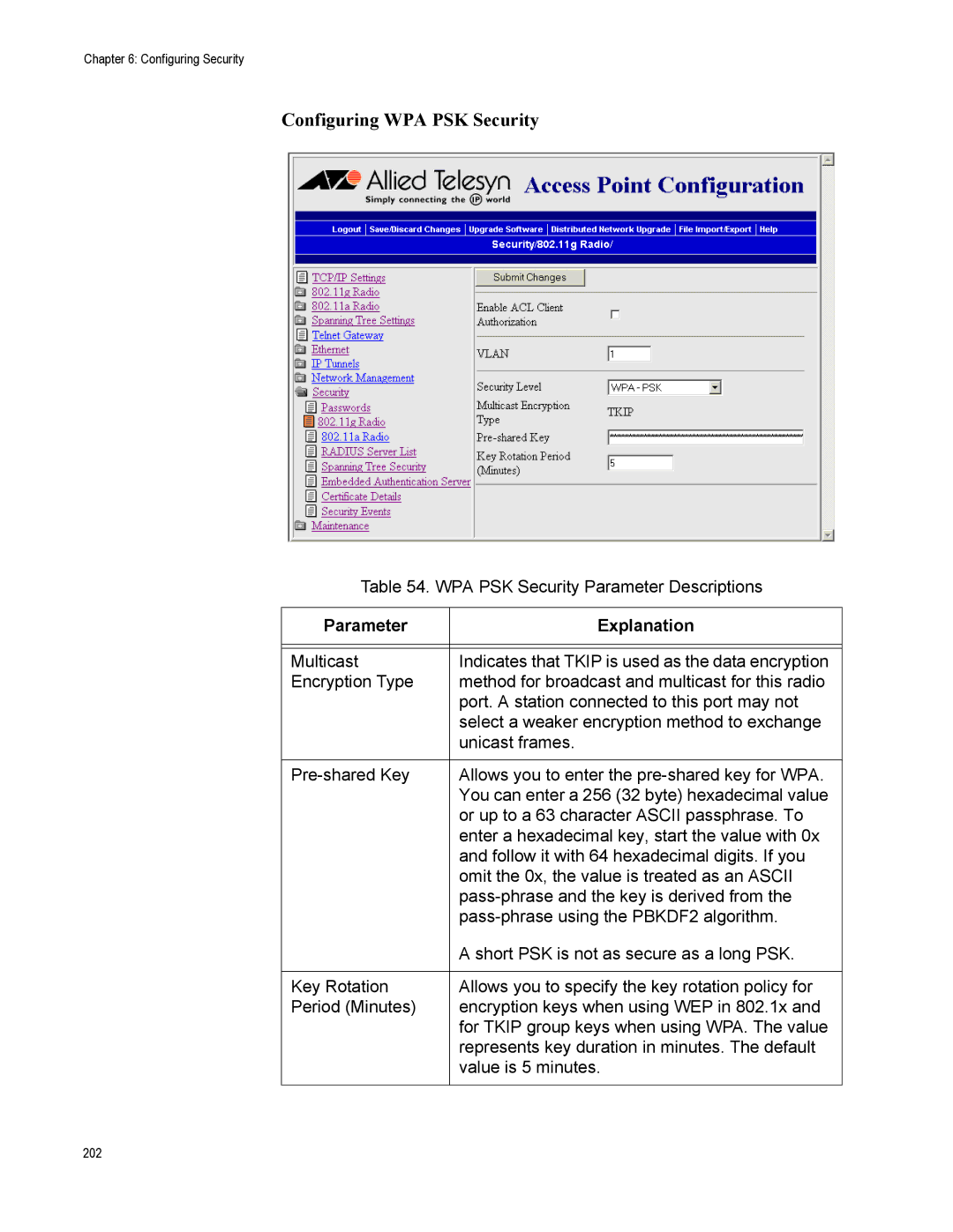 Allied Telesis AT-WA7500, AT-WA7501 manual Configuring WPA PSK Security, Parameter Explanation 