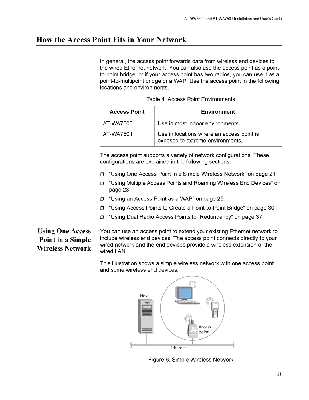 Allied Telesis AT-WA7501 How the Access Point Fits in Your Network, Using One Access Point in a Simple Wireless Network 