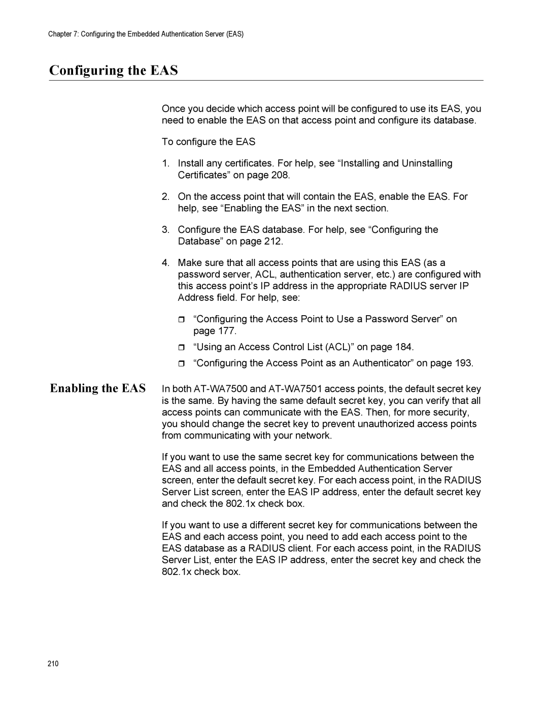 Allied Telesis AT-WA7500, AT-WA7501 manual Configuring the EAS 