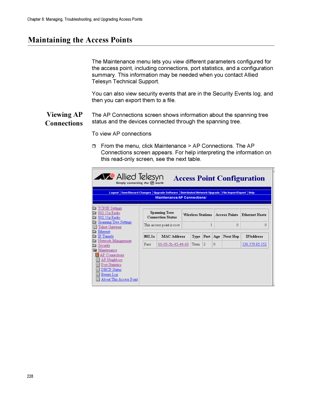Allied Telesis AT-WA7500, AT-WA7501 manual Maintaining the Access Points, Viewing AP Connections 