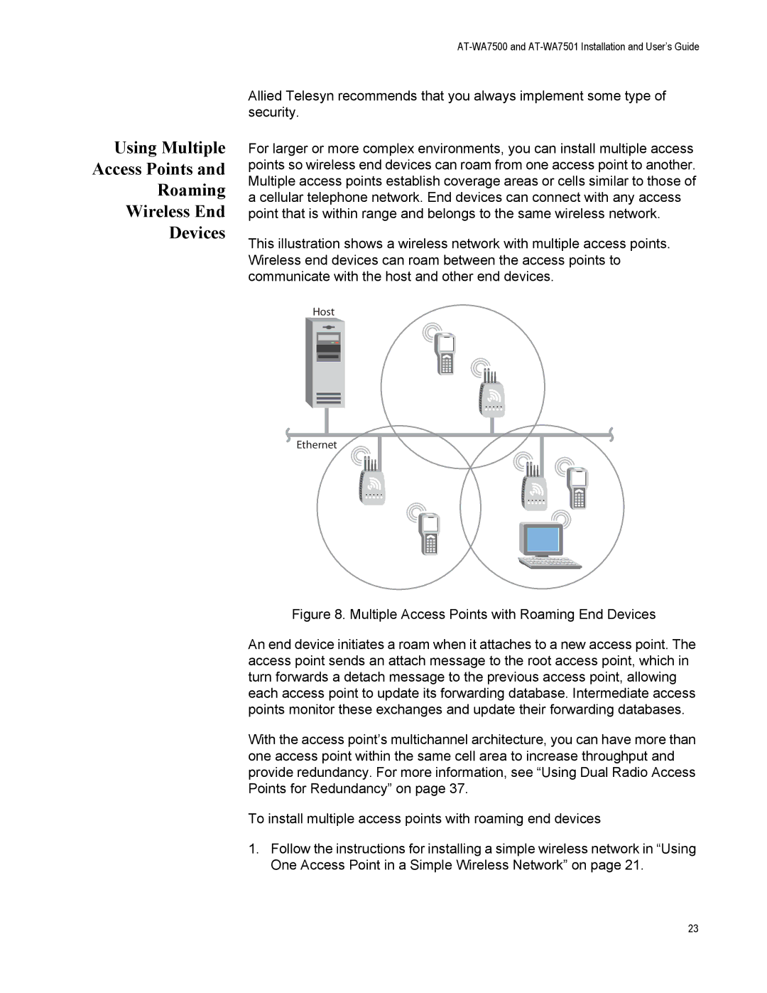 Allied Telesis AT-WA7501, AT-WA7500 manual Using Multiple Access Points Roaming Wireless End Devices 