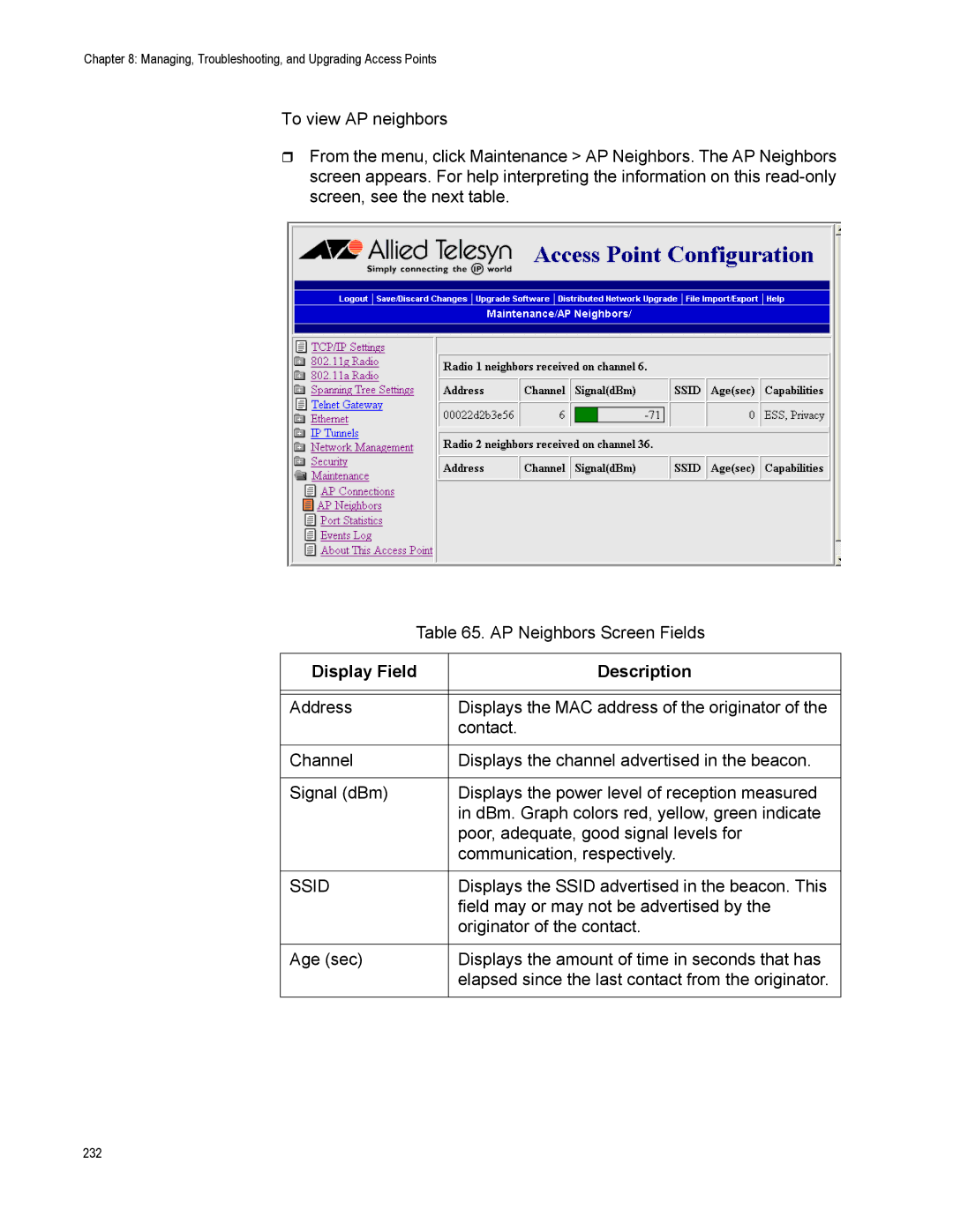 Allied Telesis AT-WA7500, AT-WA7501 manual Displays the Ssid advertised in the beacon. This 