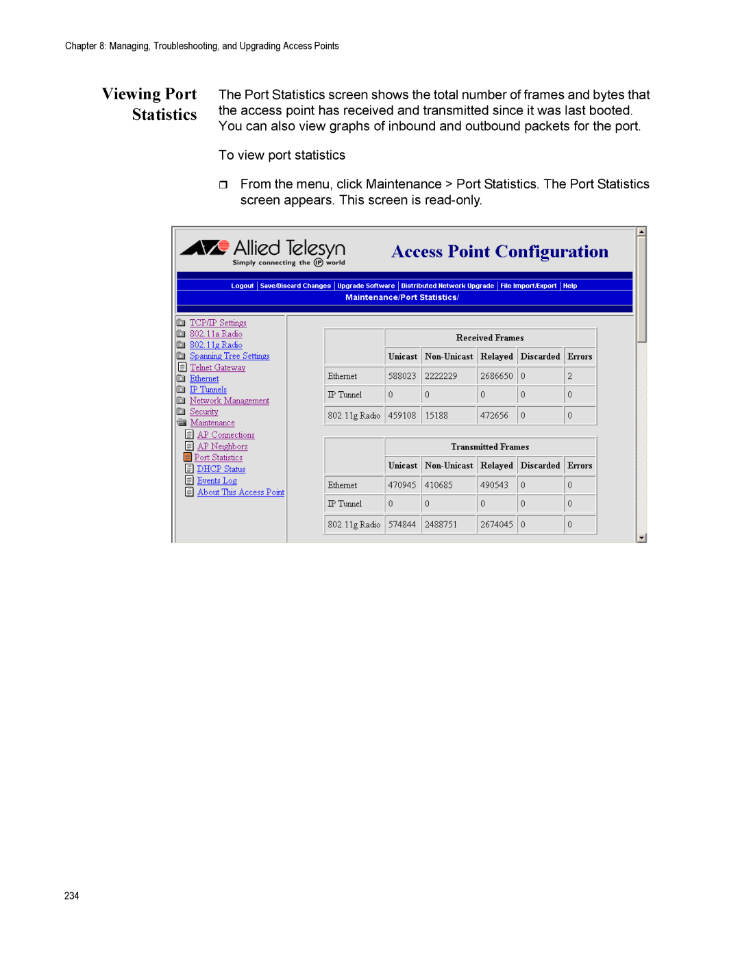 Allied Telesis AT-WA7500, AT-WA7501 manual Viewing Port Statistics 