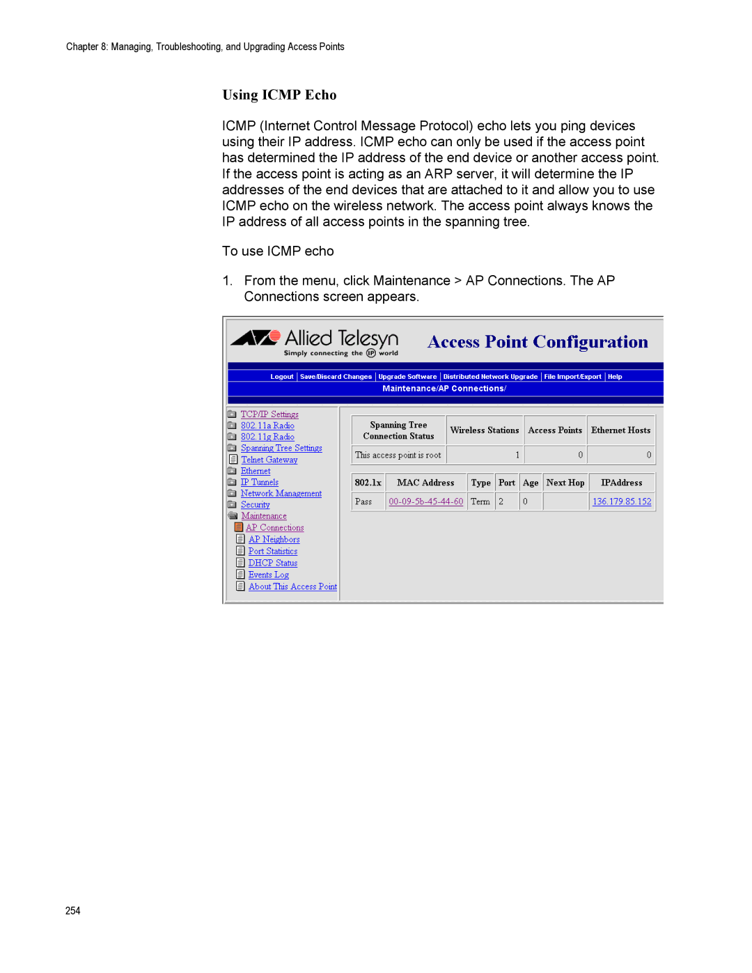 Allied Telesis AT-WA7500, AT-WA7501 manual Using Icmp Echo 