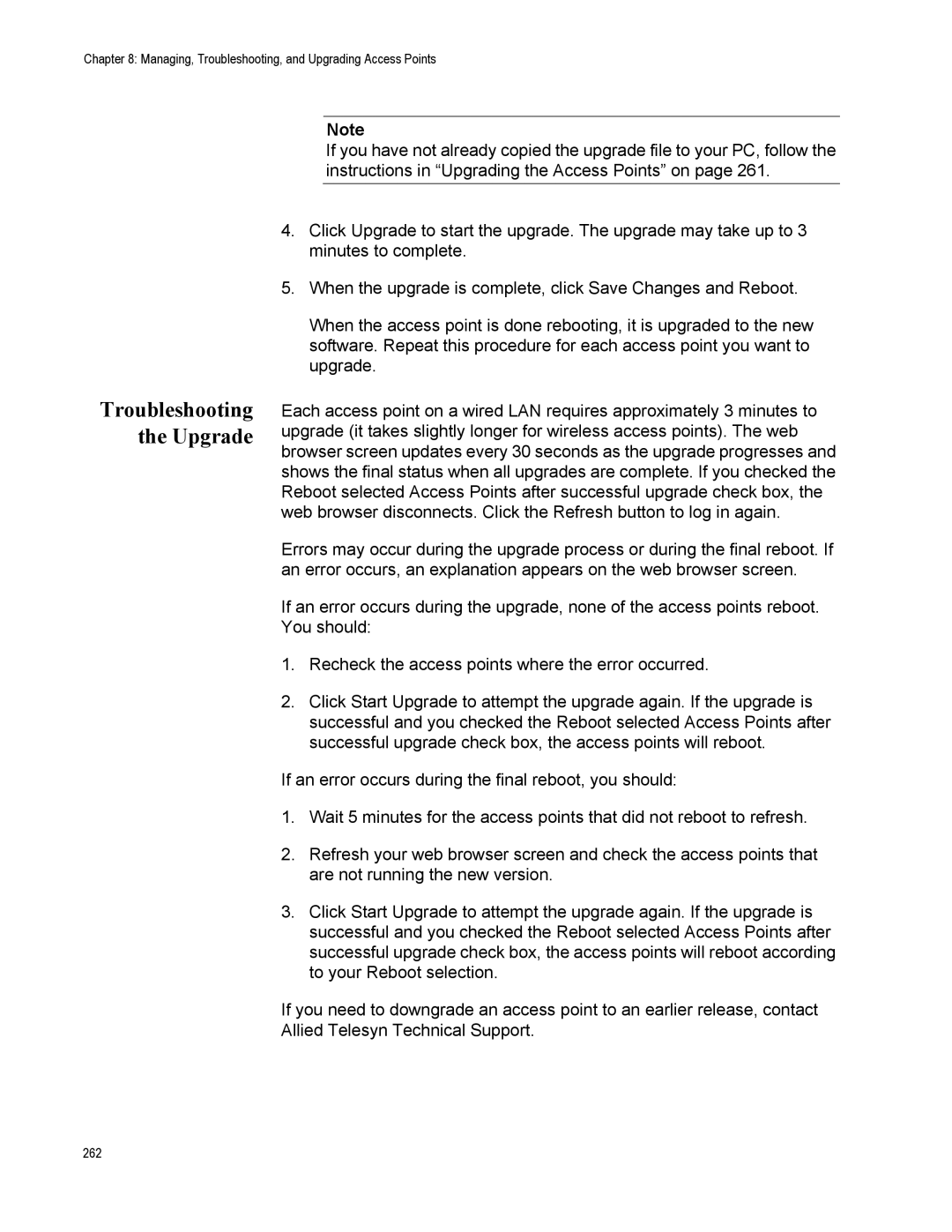 Allied Telesis AT-WA7500, AT-WA7501 manual Troubleshooting the Upgrade 