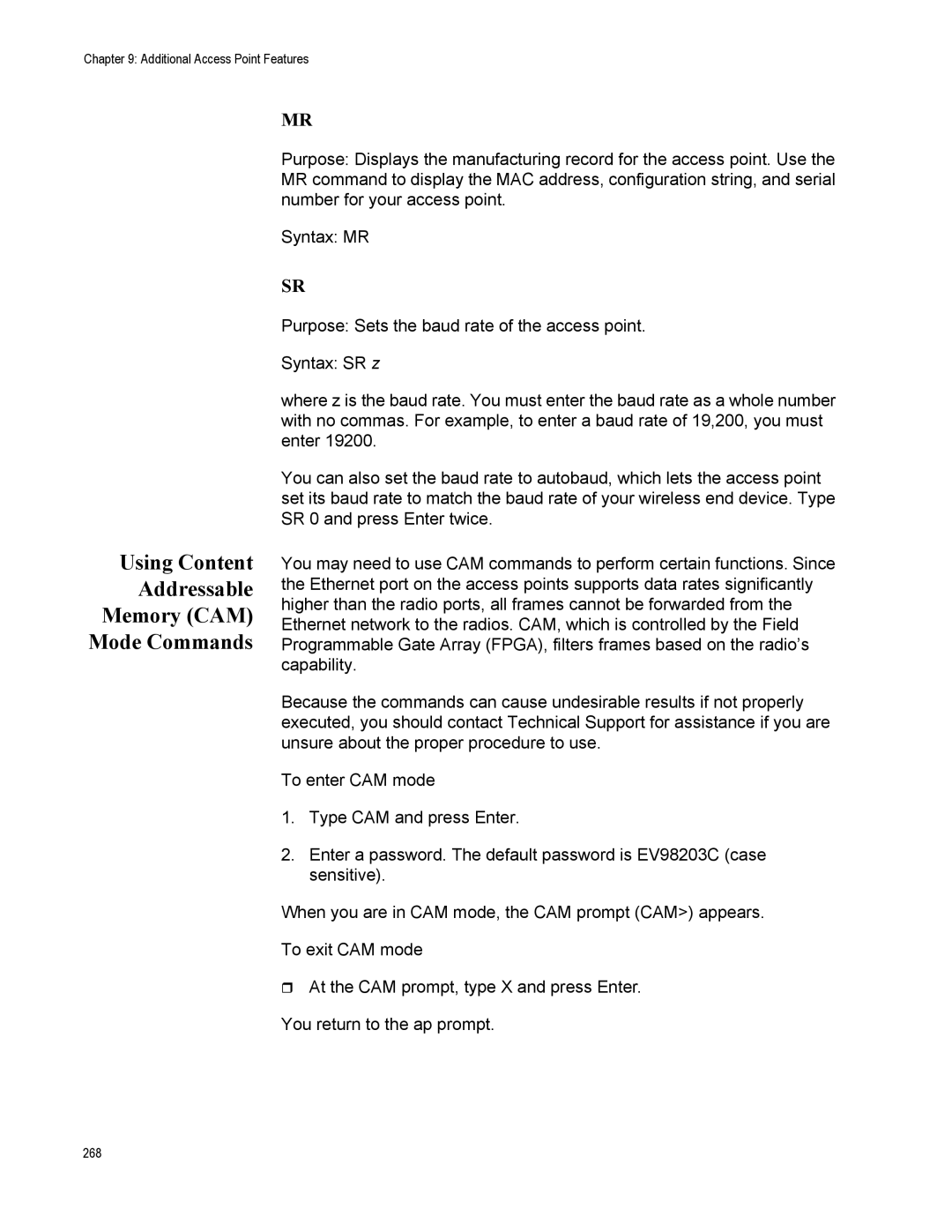 Allied Telesis AT-WA7500, AT-WA7501 manual Using Content Addressable Memory CAM Mode Commands 