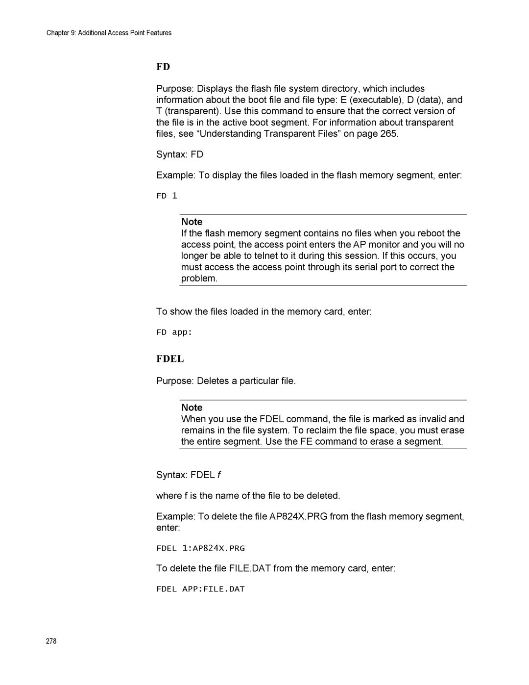 Allied Telesis AT-WA7500, AT-WA7501 manual To delete the file FILE.DAT from the memory card, enter 